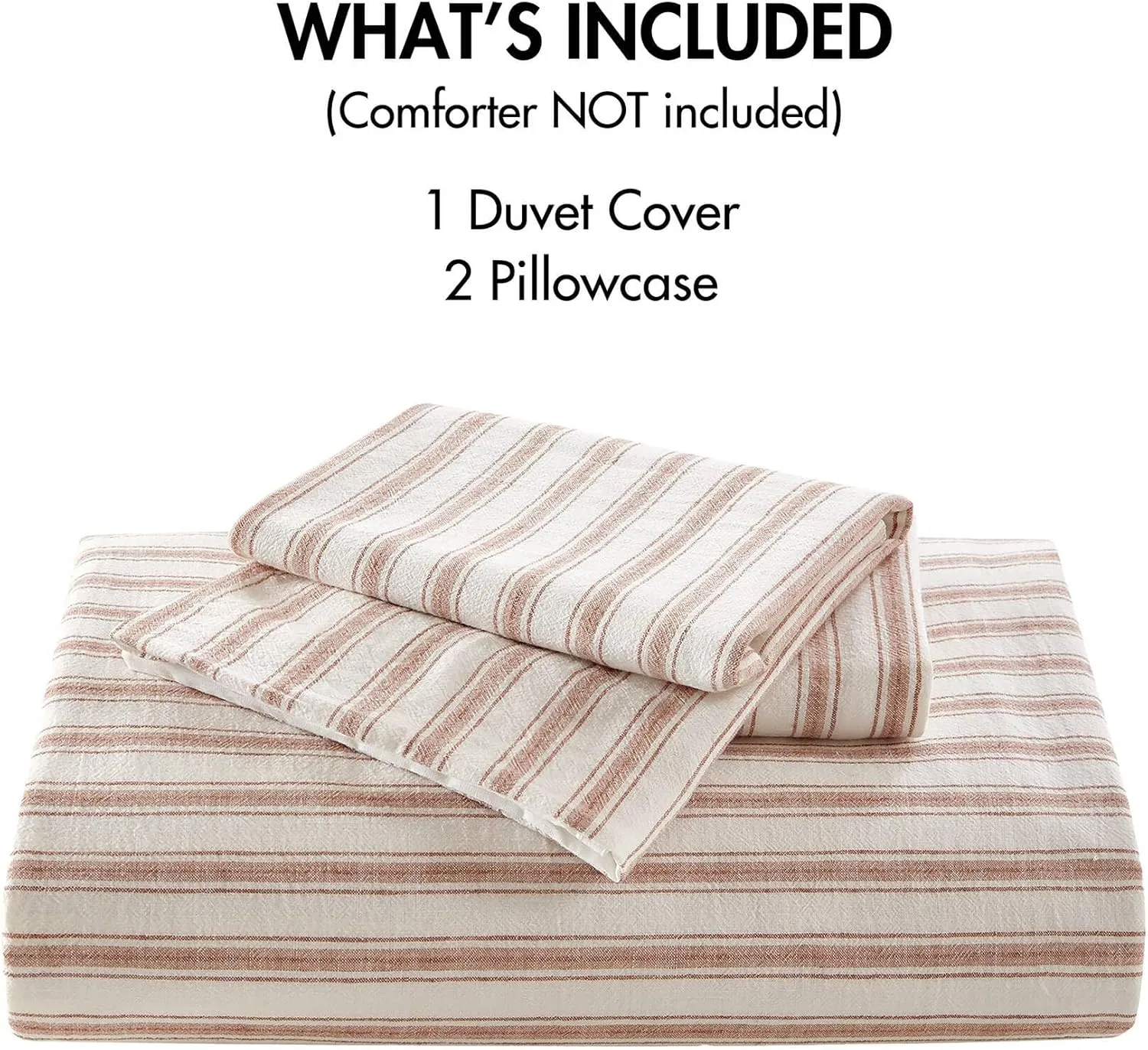 Madison Park Cooling Duvet Cover Set for Hot Sleepers - Linen Cotton Rayon Blend, Queen Size 3 Piece Set with Shams - Lightweight & Breathable Bedding, Terracotta Striped Design