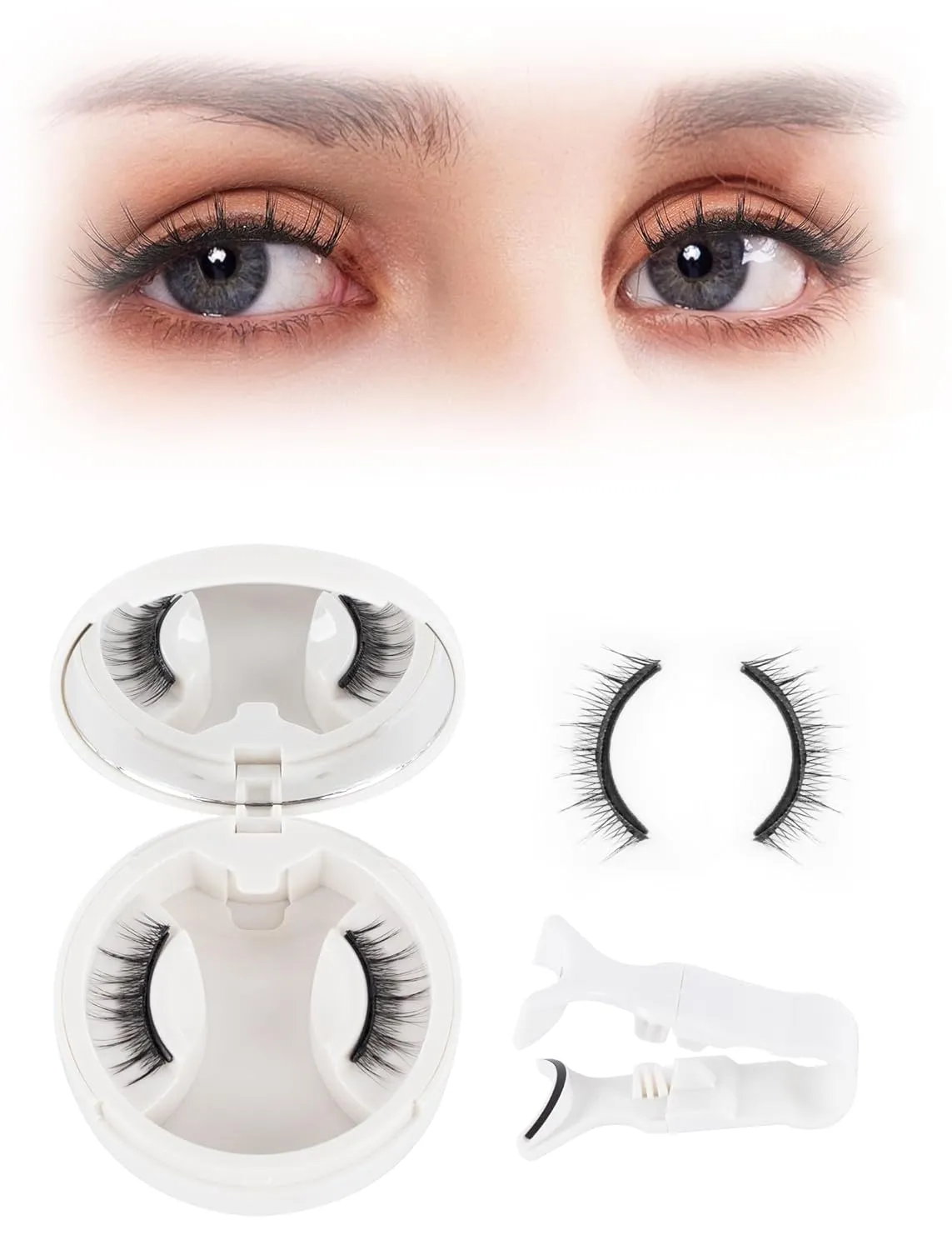 Magnetic Eyelashes with Applicator, 1 Pair Reusable Magnetic Lashes No Glue Self-Adhesive False Eyelashes Extensions Kit (Natural Look Style) (Natural Look Style)