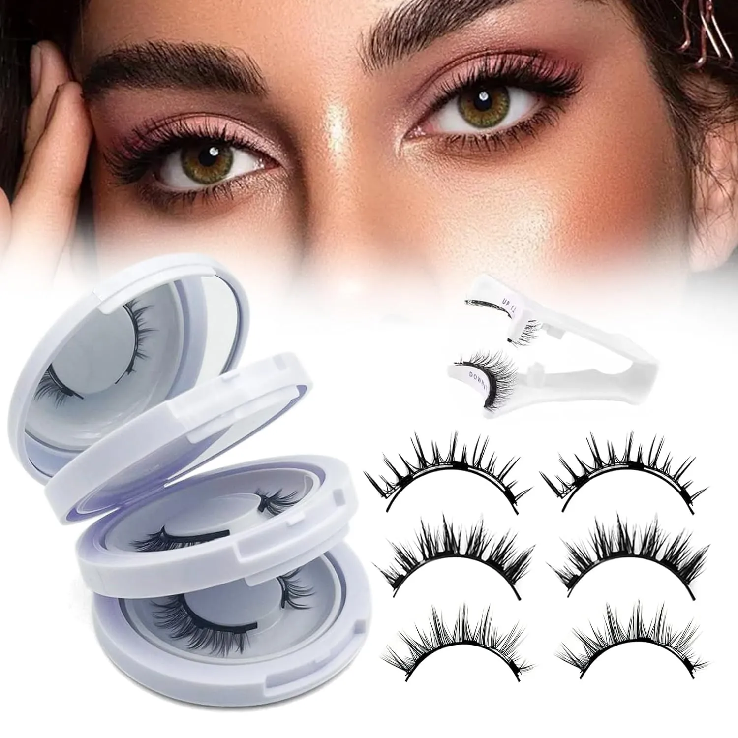 Magnetic Lashes Kit, 3 Pairs Faux Mink Magnetic Eyelashes with Applicator, No Glue Needed, Reusable, Natural Look