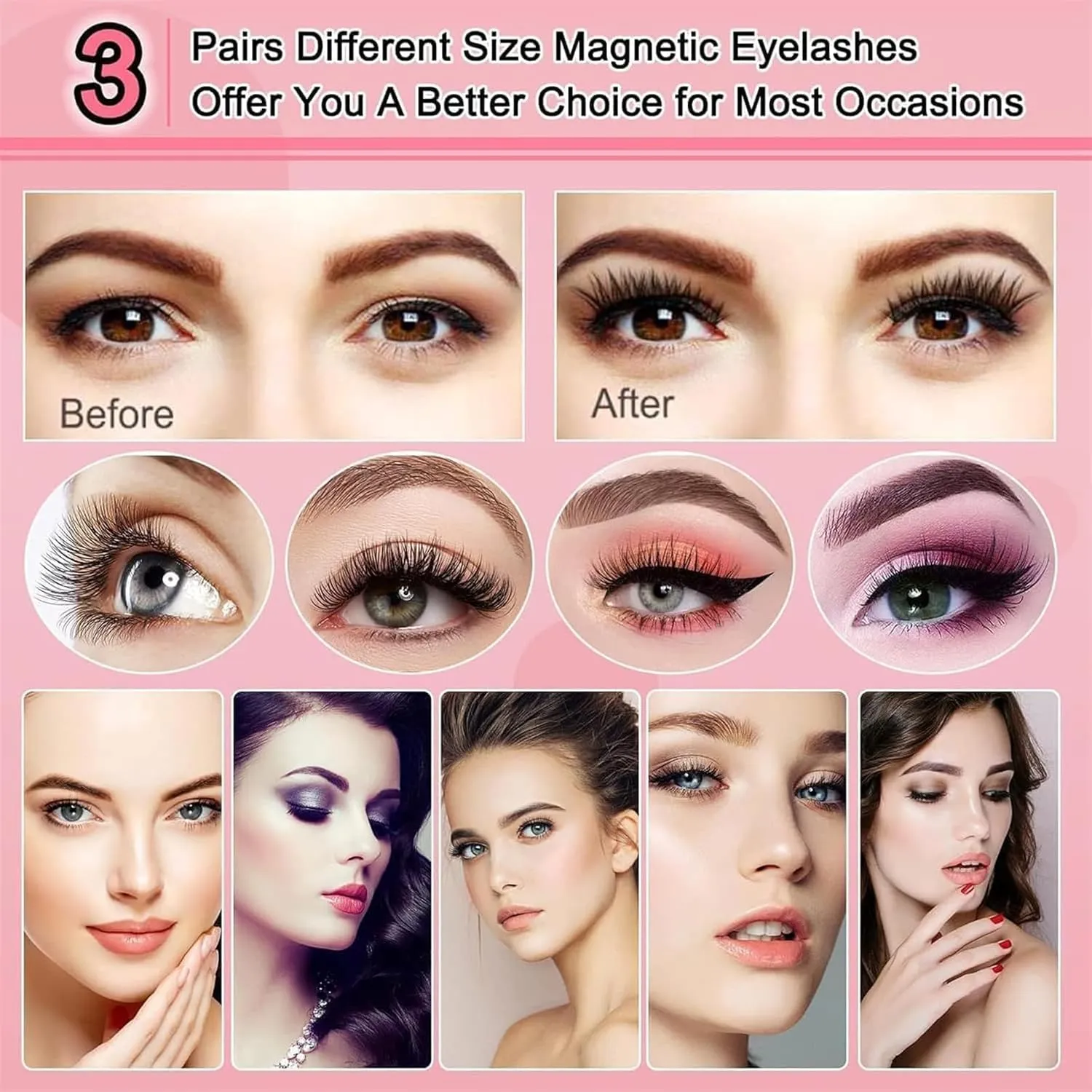 Magnetic Lashes, Magnetic Lashes, Magnetic Lashes, Magnetic Lashes with Applicator, Natural Look No Glue or Eyeliner, Reusable(Simple, 2 pair)