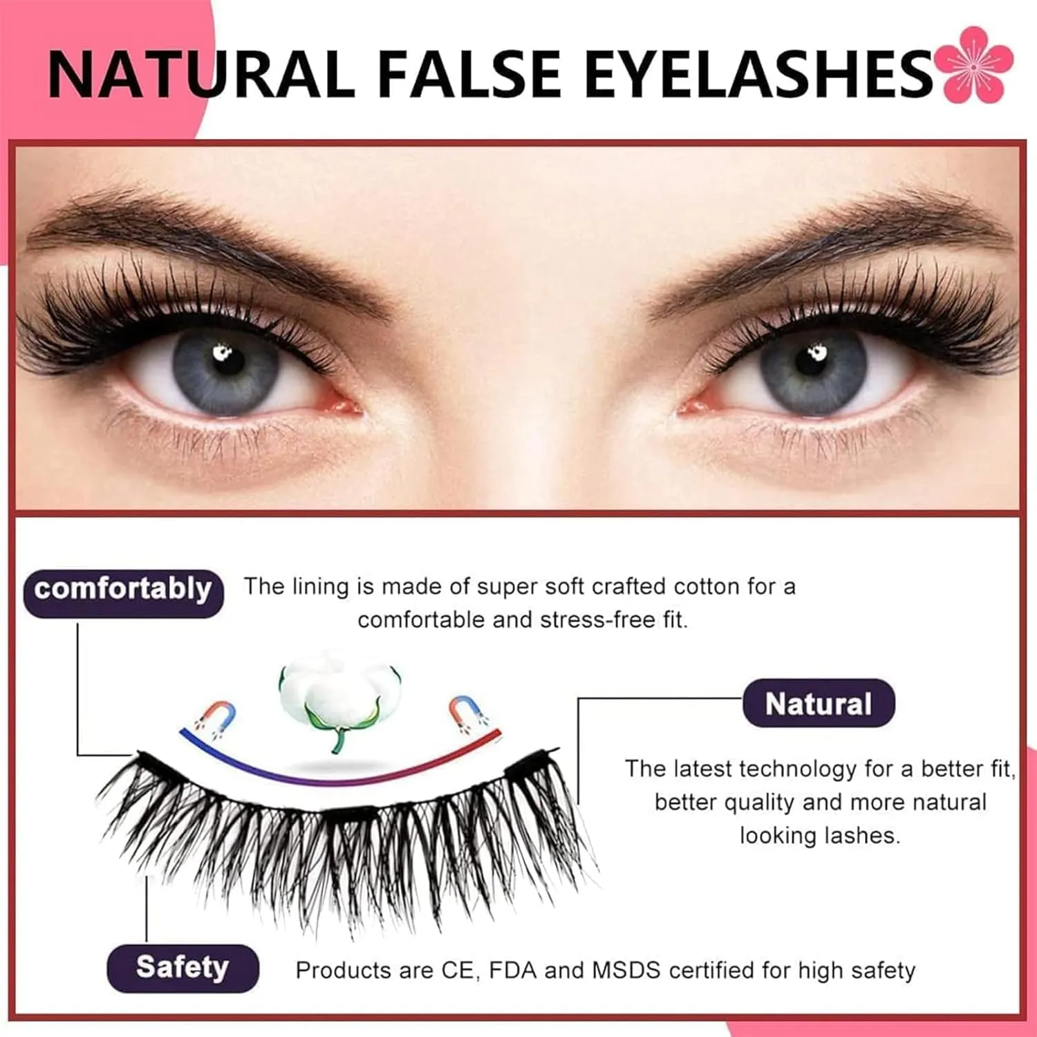 Magnetic Lashes, Magnetic Lashes, Magnetic Lashes, Magnetic Lashes with Applicator, Natural Look No Glue or Eyeliner, Reusable(Simple, 2 pair)