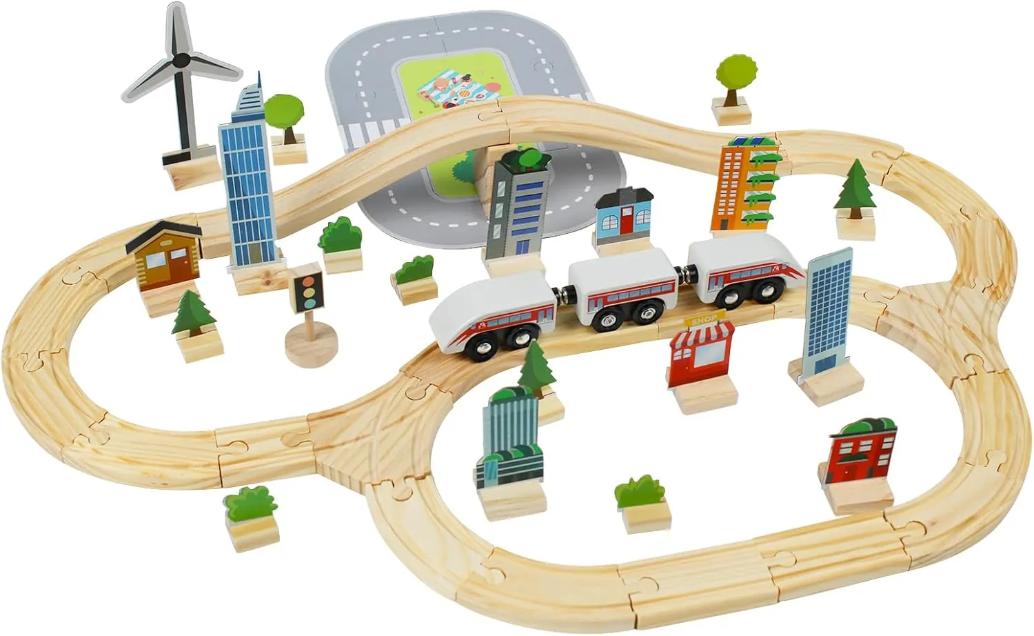 Magnetic Train Set, Toy Train with Wooden Train Track and Accessories, Children's Educational Toys, Sustainable Sensory Toys, Kids Toys for Boys Girls Ages 3 , 72-Piece Train Set