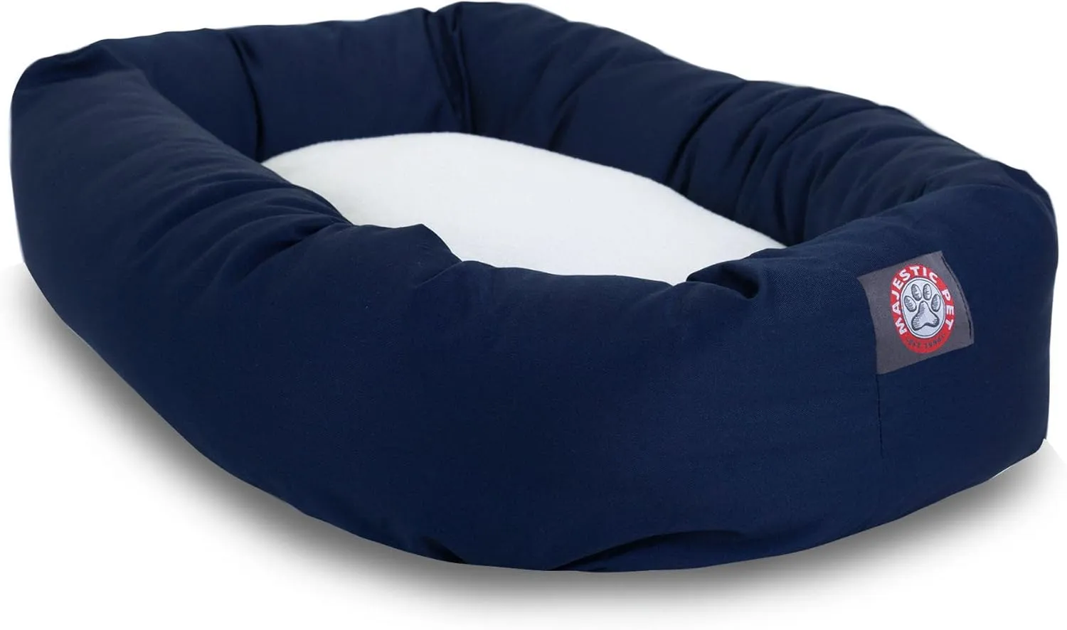Majestic Pet 40 Inch Poly-Cotton Sherpa Calming Dog Bed Washable – Cozy Soft Round Dog Bed with Spine for Head Support - Fluffy Donut Dog Bed 40x29x9 (inch) – Round Pet Bed Large - Navy Blue