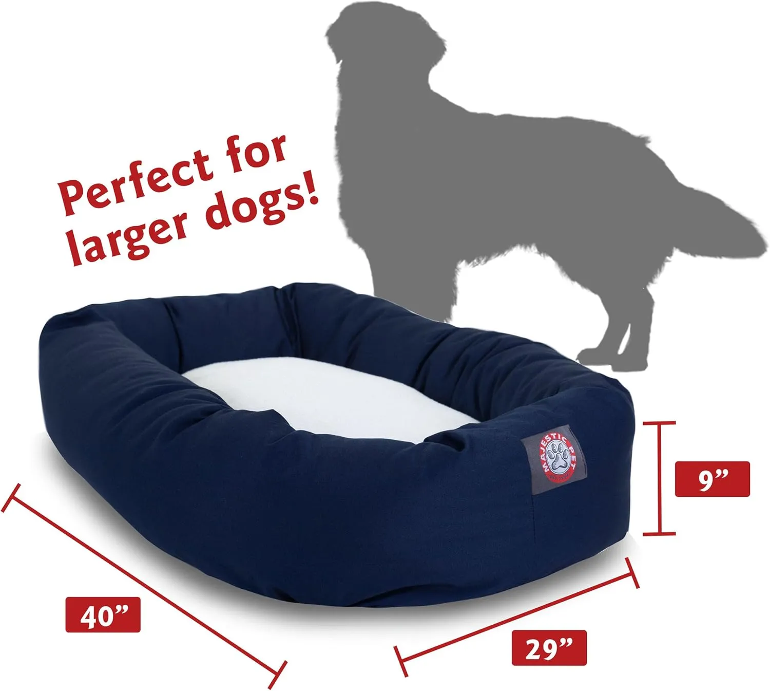 Majestic Pet 40 Inch Poly-Cotton Sherpa Calming Dog Bed Washable – Cozy Soft Round Dog Bed with Spine for Head Support - Fluffy Donut Dog Bed 40x29x9 (inch) – Round Pet Bed Large - Navy Blue