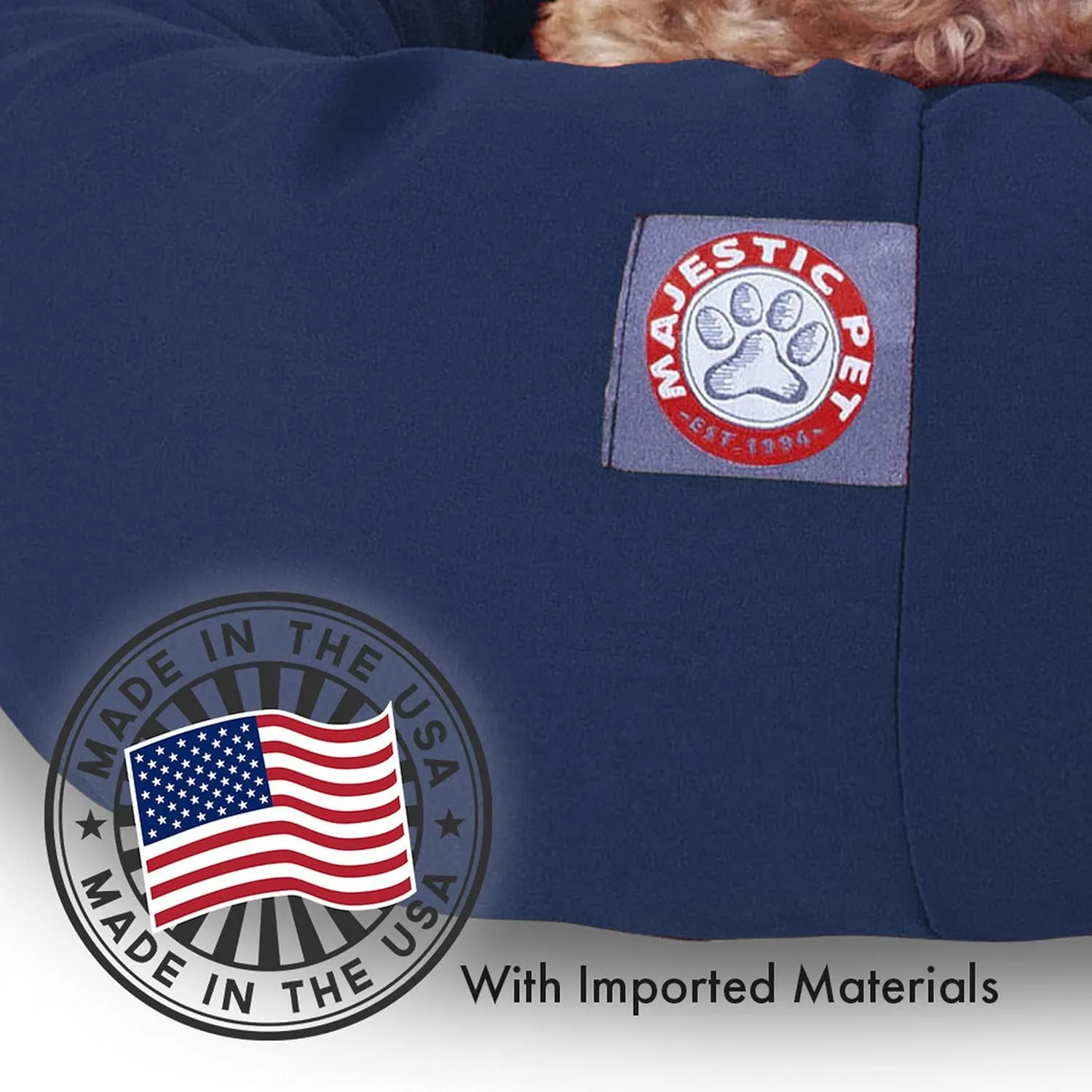 Majestic Pet 40 Inch Poly-Cotton Sherpa Calming Dog Bed Washable – Cozy Soft Round Dog Bed with Spine for Head Support - Fluffy Donut Dog Bed 40x29x9 (inch) – Round Pet Bed Large - Navy Blue