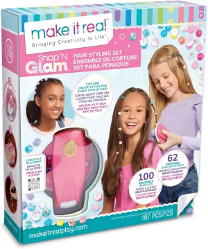 Make It Real: Snap N' Glam Hair Styling Set - Reusable Gems, Accents & Bead Clips, Create Unique Styles for Every Type of Hair, Girls & Kids Ages 8 