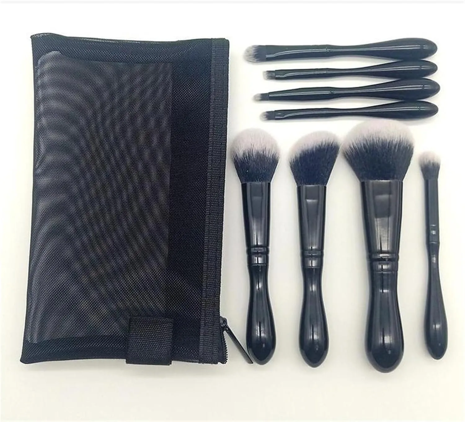 Make Up Brushes Set Makeup Brush Set 8 Pieces Black Portable For Eyes And Face Contour Brush Set Makeup Tools Set(Black)