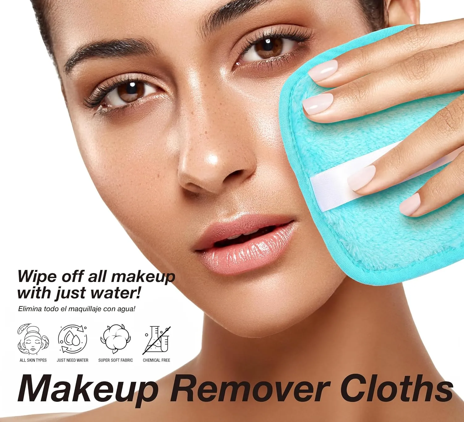 Makeup Remover Cloth 7 Packs, Skin Friendly Makeup Remover Pads for All Skin Types, Washable & Reusable Cleansing Cloth, Remove Waterproof Mascara Eyeliner Foundation Lipstick With Just Water (Blue)