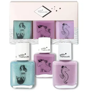 Manucurist Kids Nail Polish Set Bonnie, Lily, Janis - Glitter Blue, Purple, Glitter Mauve - From 3 Years Old - Water Based Non Toxic - Princess Party Favors - Vegan & Made in France