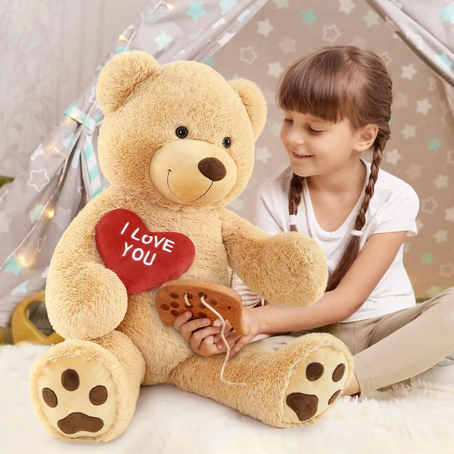 MaoGoLan Big Teddy Bear Stuffed Animal, Soft and Cuddly Giant Teddy Bear Plush with I Love You Red Heart,Valentines Gift for Kids,Girlfriend,Boyfriend,Lover,36 inches