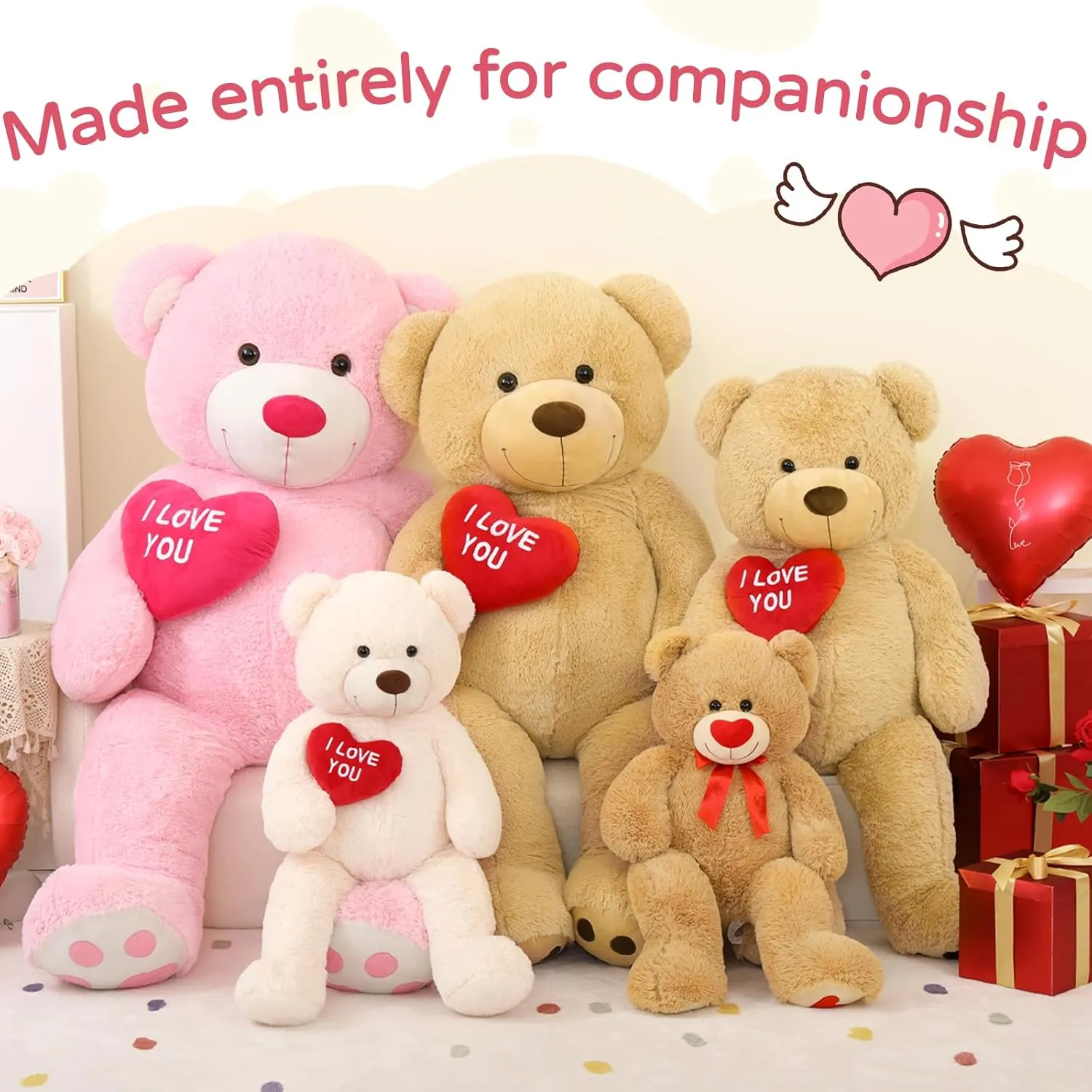 MaoGoLan Big Teddy Bear Stuffed Animal, Soft and Cuddly Giant Teddy Bear Plush with I Love You Red Heart,Valentines Gift for Kids,Girlfriend,Boyfriend,Lover,36 inches