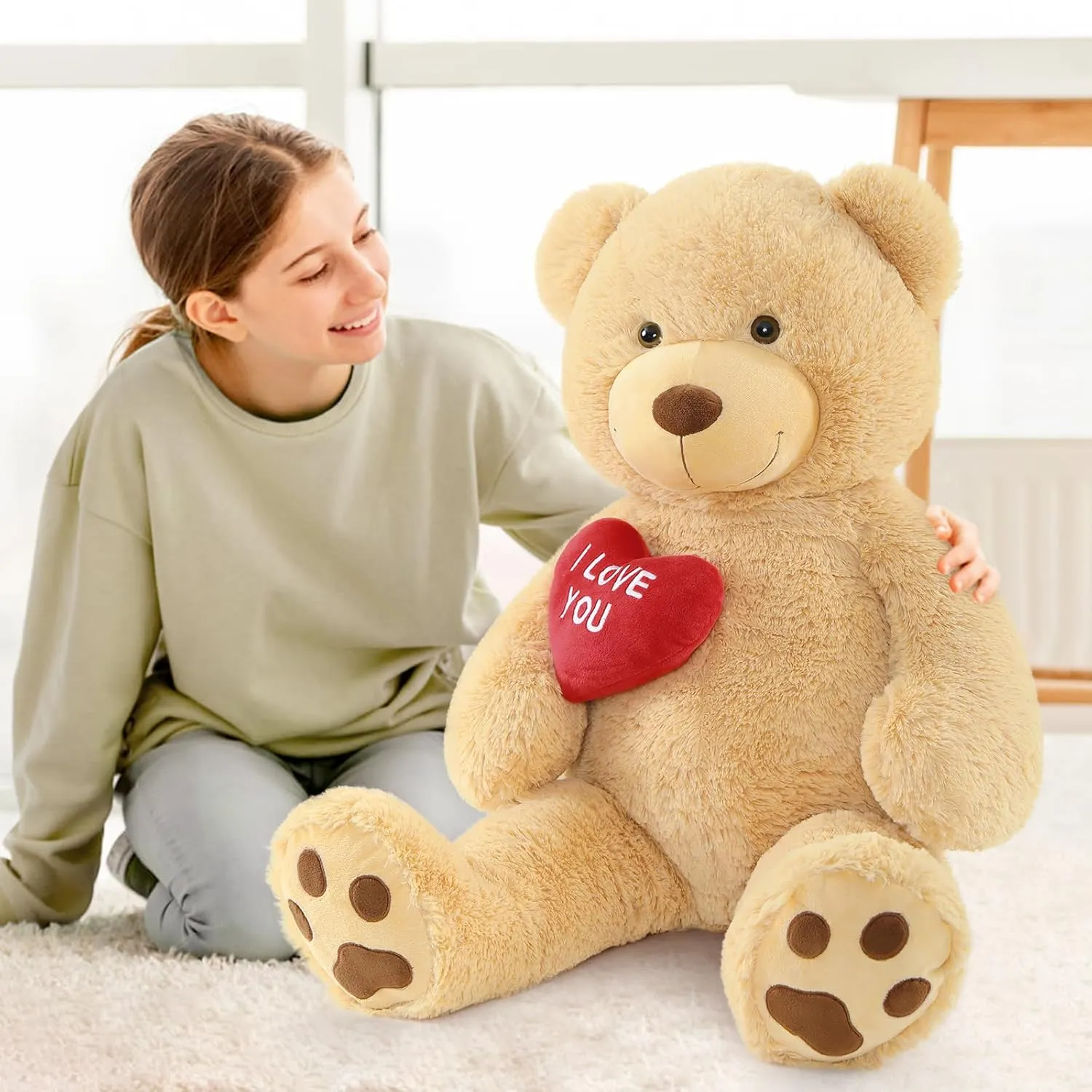 MaoGoLan Big Teddy Bear Stuffed Animal, Soft and Cuddly Giant Teddy Bear Plush with I Love You Red Heart,Valentines Gift for Kids,Girlfriend,Boyfriend,Lover,36 inches