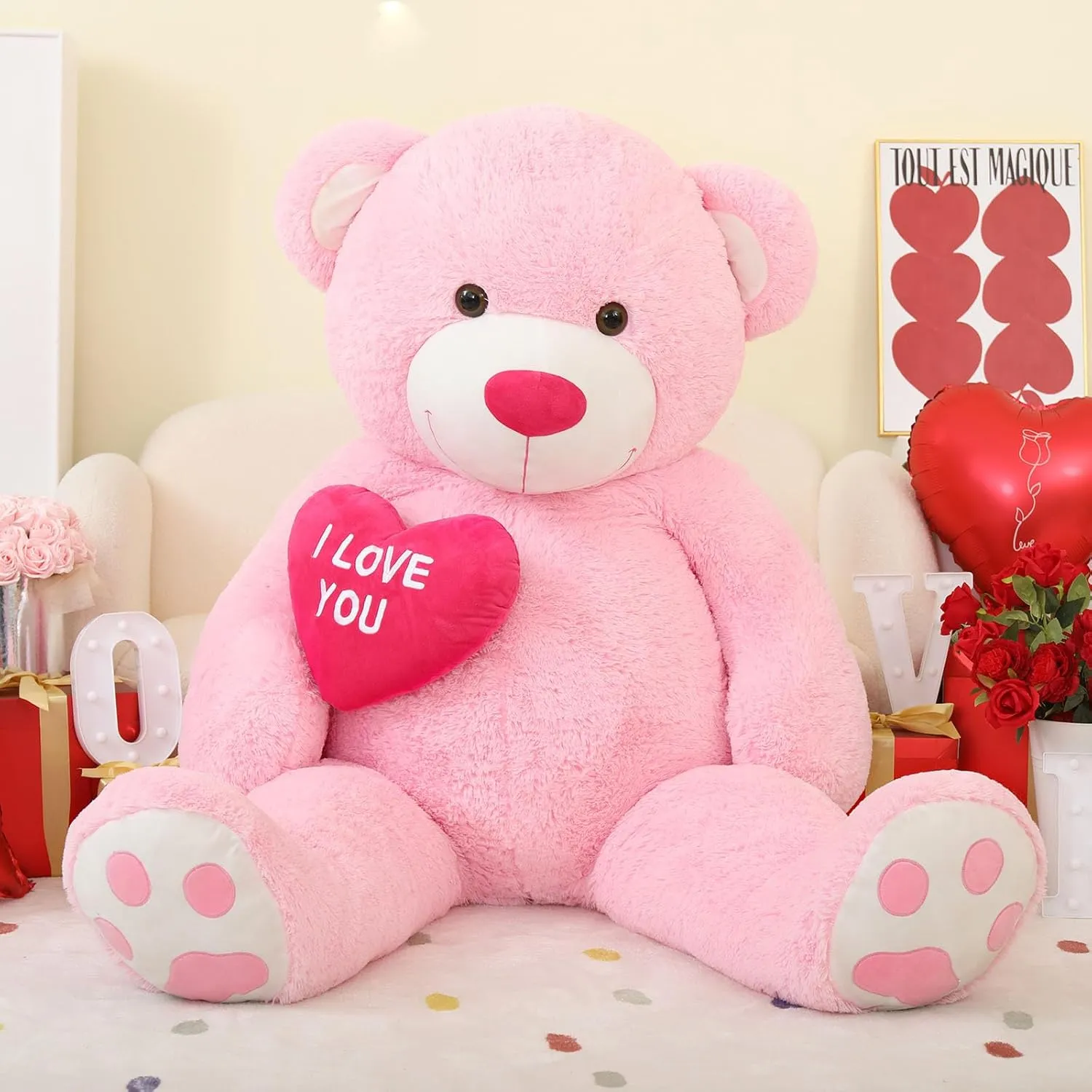 MaoGoLan Big Teddy Bear with I Love You Red Heart, 36" Cuddly Large Teddy Bear Gift for Kids,Boyfriend,Girlfriend.Wife