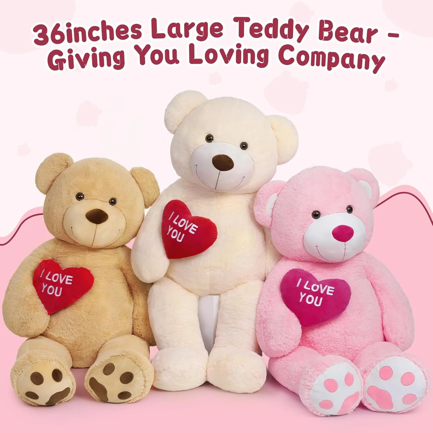 MaoGoLan Big Teddy Bear with I Love You Red Heart, 36" Cuddly Large Teddy Bear Gift for Kids,Boyfriend,Girlfriend.Wife