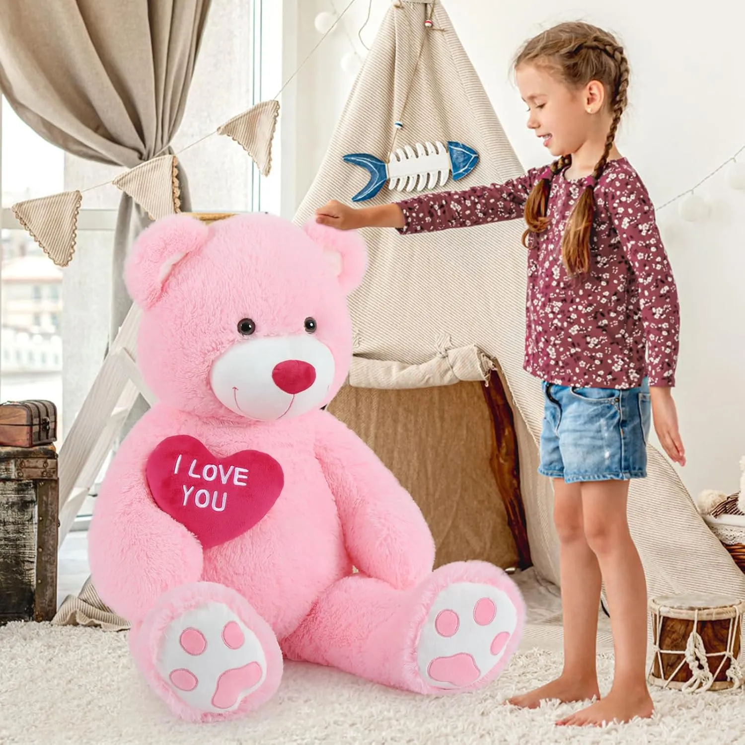 MaoGoLan Big Teddy Bear with I Love You Red Heart, 36" Cuddly Large Teddy Bear Gift for Kids,Boyfriend,Girlfriend.Wife