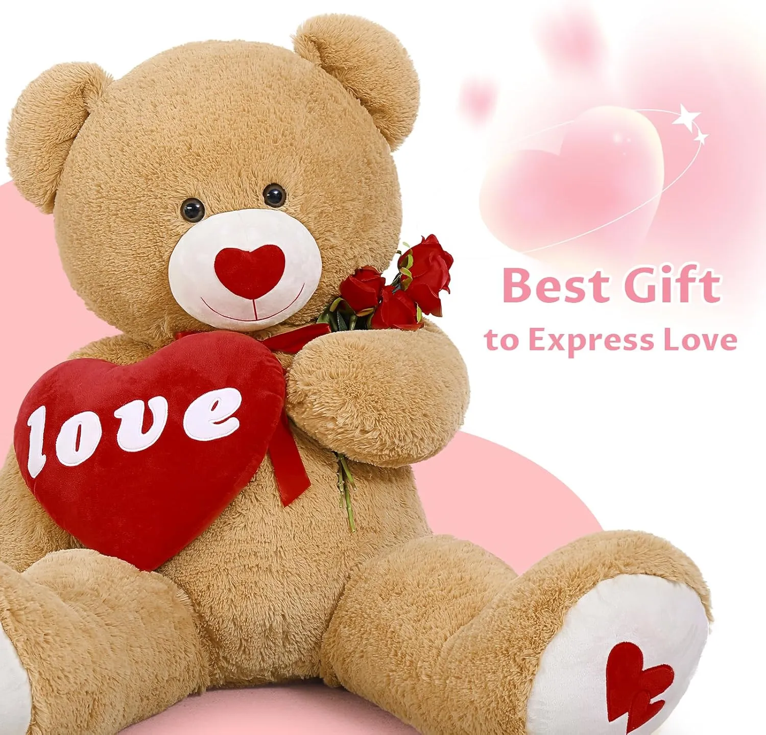 MaoGoLan Giant Teddy Bear Plush Toy, 51”Large Bear Stuffed Animal with Red Heart Pillow for Special Day Sweet Romantic Anniversary, Big Teddy Bear for Her Girlfriend Wife