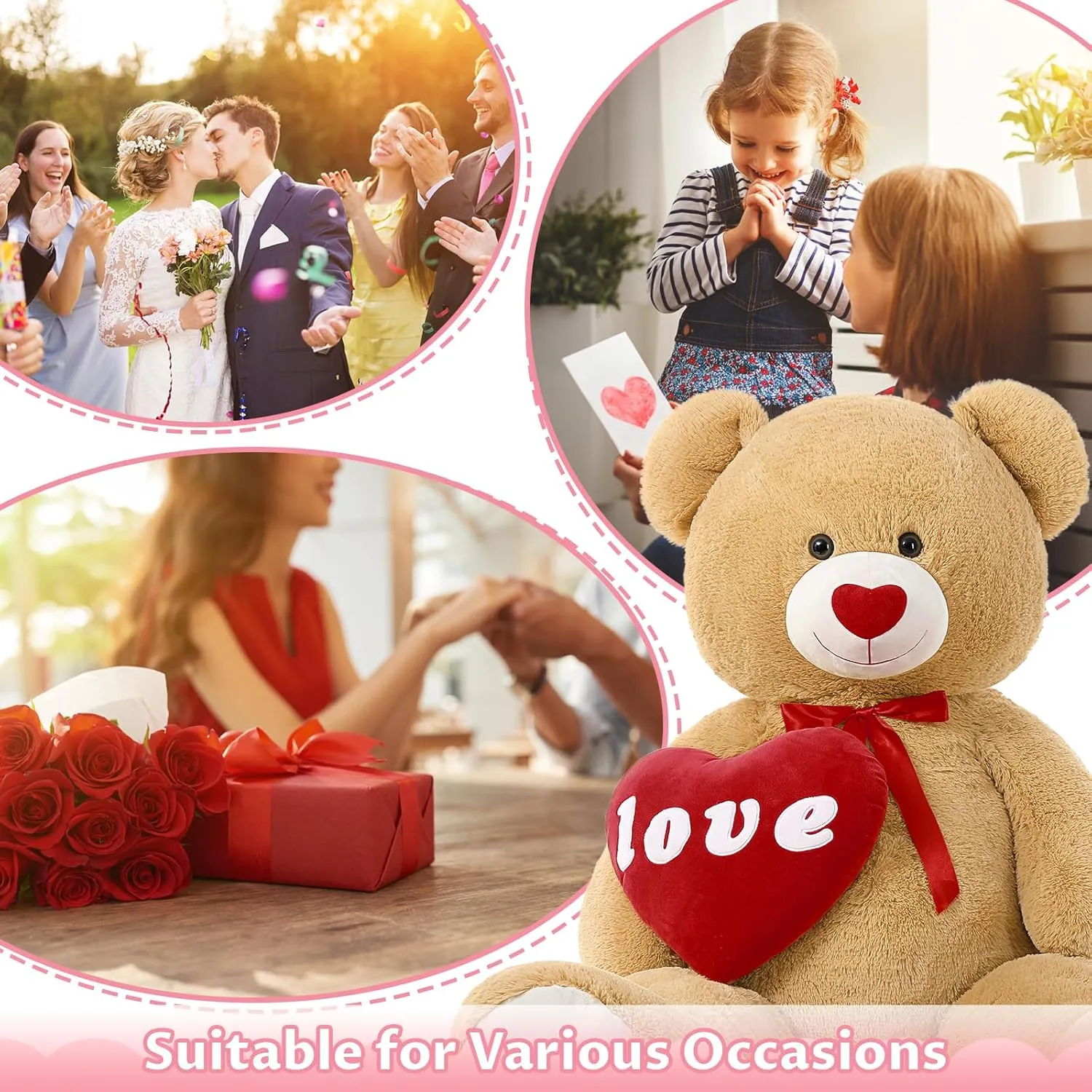 MaoGoLan Giant Teddy Bear Plush Toy, 51”Large Bear Stuffed Animal with Red Heart Pillow for Special Day Sweet Romantic Anniversary, Big Teddy Bear for Her Girlfriend Wife
