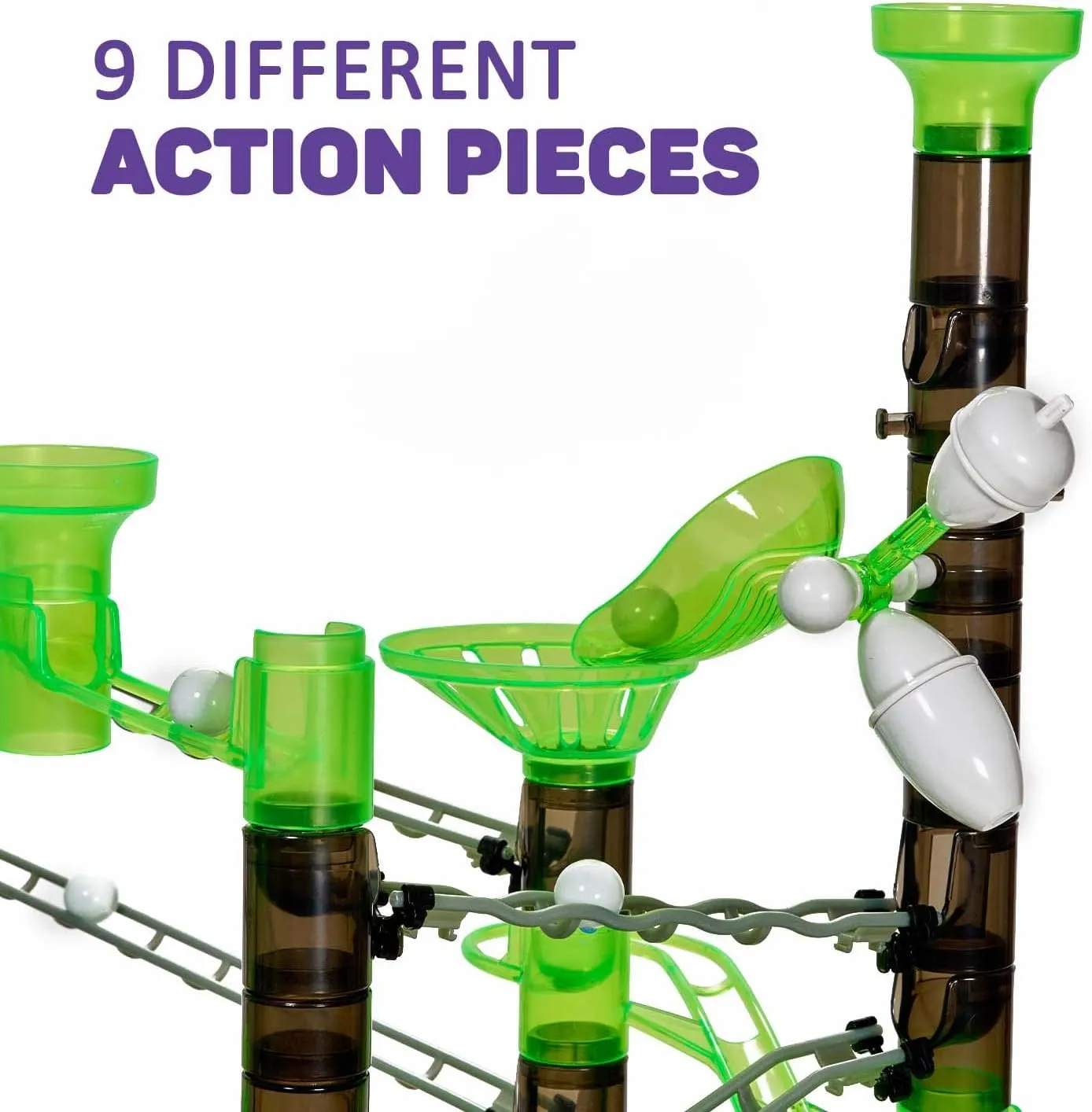 Marble Genius Marble Rails Extreme Set, 625 Piece Marble Run for Kids 8  (55 Marbles, 80 Rail Pieces, 20 Base Pieces & More), STEM, Full-Color Instructions, Great for Kids & Teens