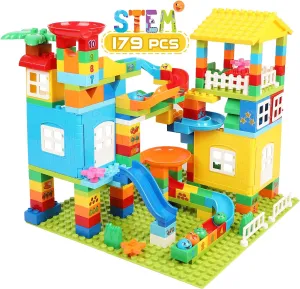 Marble Run Building Blocks with 6 Balls, 179 Pcs Big Castle Building Toy Set Compatible Classic Blocks Maze Track, Marble Runs for Kids 4-8, Stem Learning Toddler Toys Gifts for Boys Girls Kids