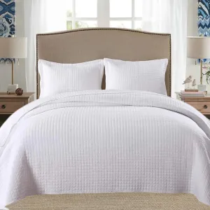 MarCielo 3 Piece 100% White Cotton Quilt Set Lightweight Bedspread Bed Coverlets Comforter Set, Check (King)