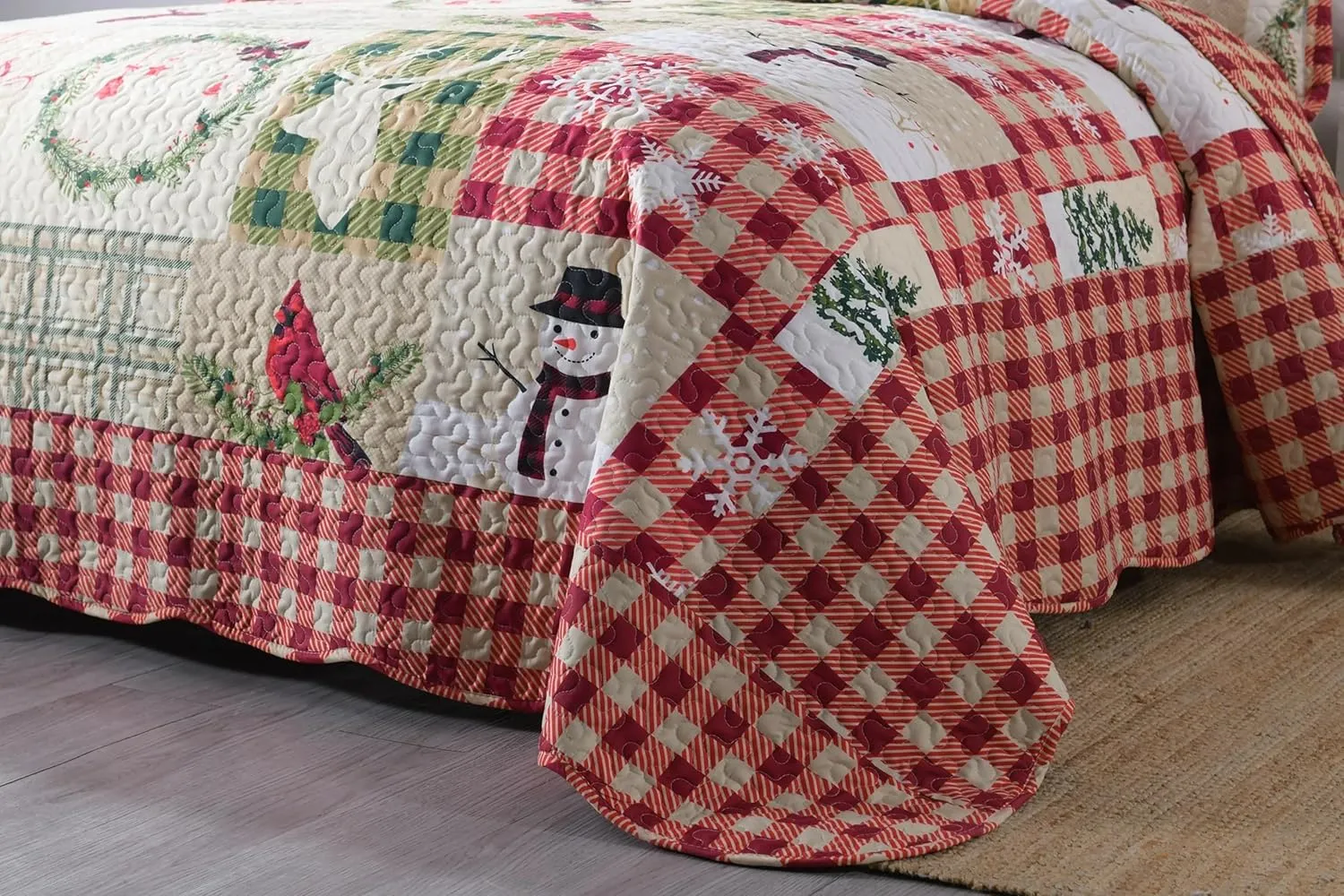 MarCielo 3 Piece Christmas Quilt Set, Rustic Lodge Deer Quilt Bedspread Throw Blanket Lightweight Bedspread Coverlet Comforter Set (Best Loves, King)