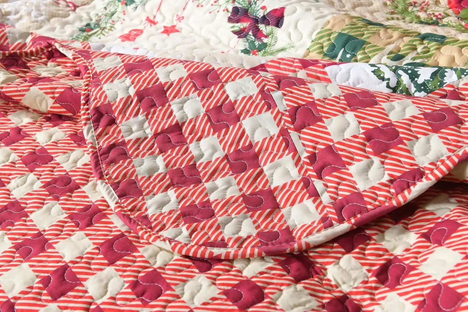 MarCielo 3 Piece Christmas Quilt Set, Rustic Lodge Deer Quilt Bedspread Throw Blanket Lightweight Bedspread Coverlet Comforter Set (Best Loves, King)