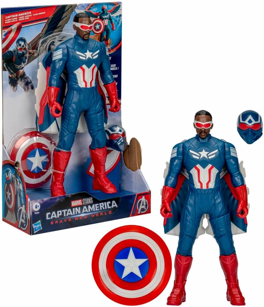 Marvel Avengers Captain America: Brave New World Flight Mode Action Figure with Accessories, 9-Inch-Scale (22 cm) Super Hero Toys for Kids Ages 4 