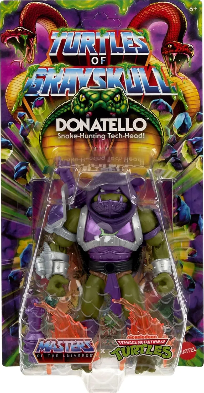 Masters of the Universe Origins Turtles of Grayskull Donatello Reptile Wars Posable Action Figure, Teenage Mutant Ninja & Motu Crossover Donnie Toy