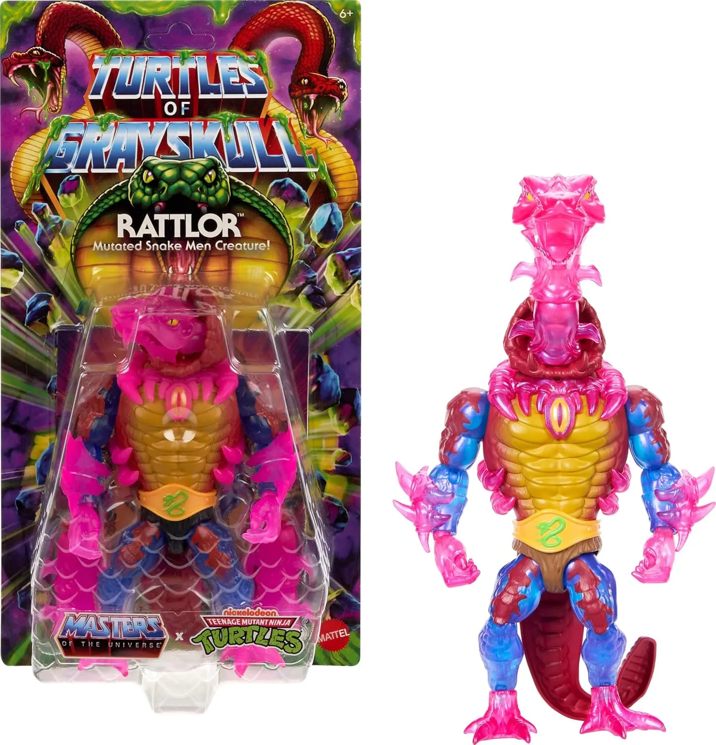 Masters of Universe Origins Turtles of Grayskull Rattlor Reptile Wars Posable Action Figure, Teenage Mutant Ninja & Motu Crossover Villain Toy