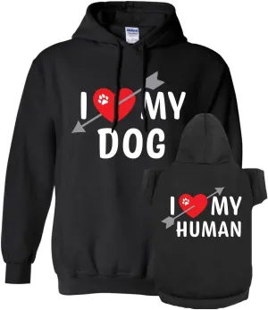 Matching Hoodies for Dogs and Humans - I Heart My Dog I Heart My Human Matching Pet and Owner