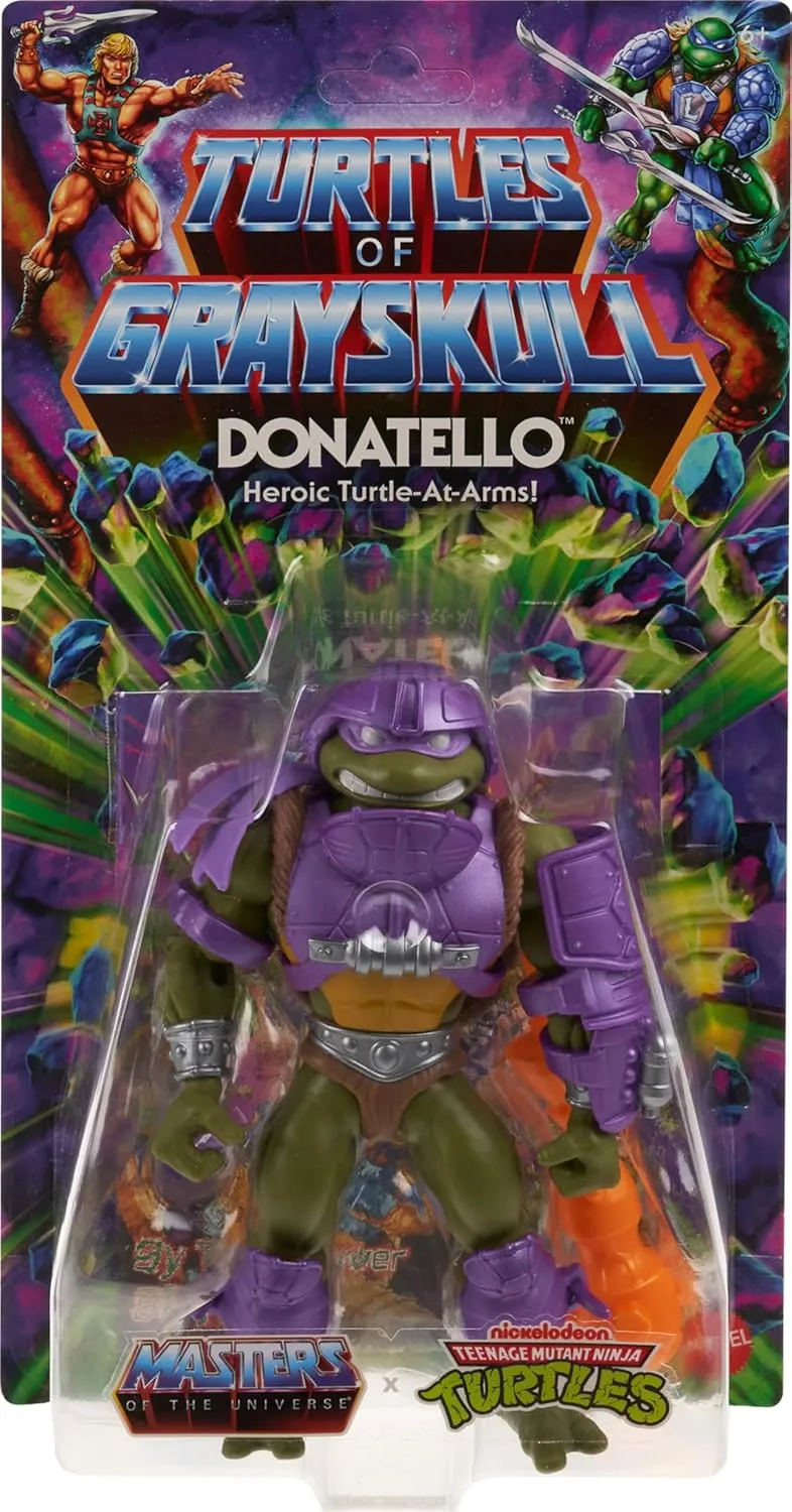 Mattel Masters of the Universe Origins Turtles of Grayskull Action Figure & Accessories, Donatello Collectible Toy with 16 Joints, TMNT & MOTU Crossover