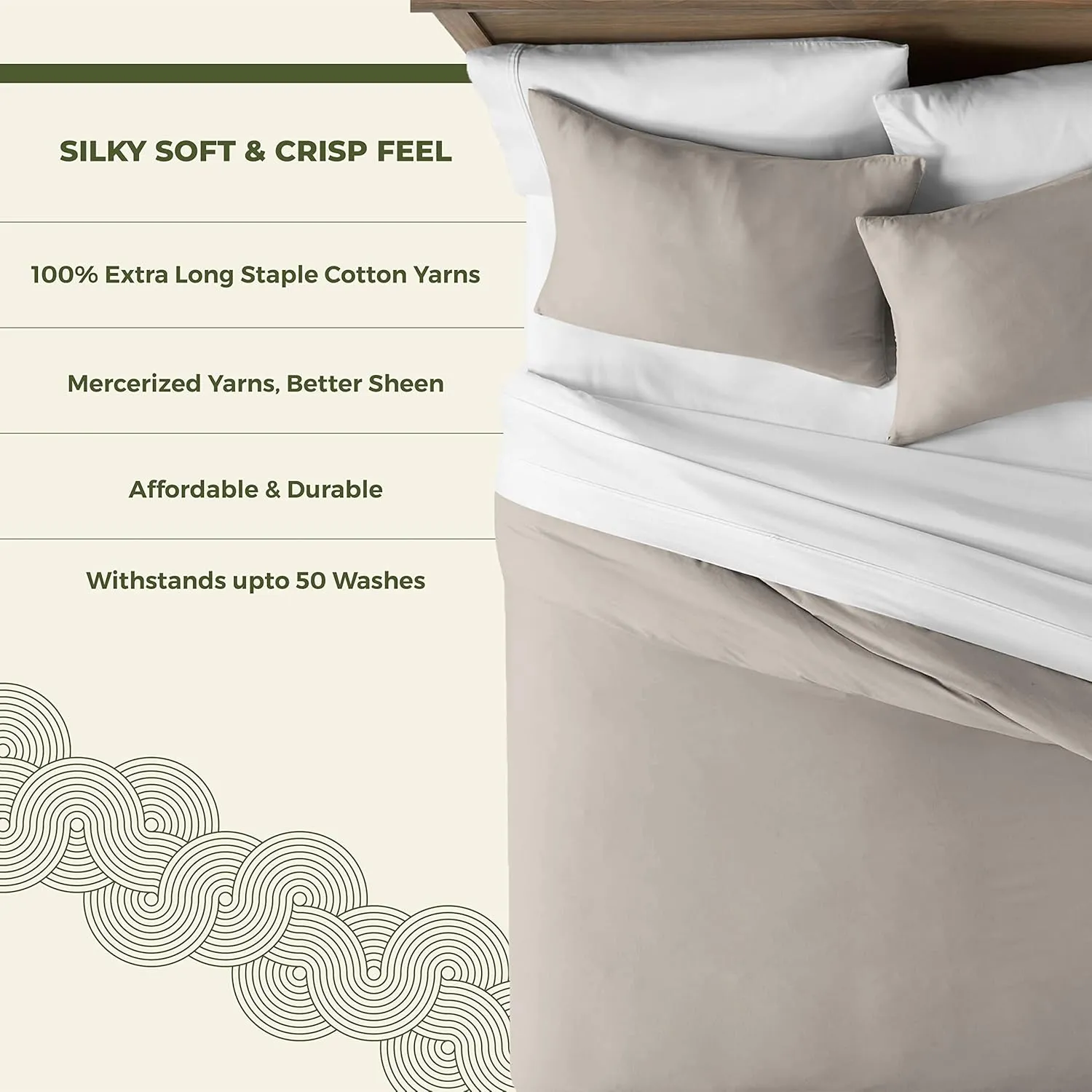Mayfair Linen King/California King Duvet Cover, 600 Thread Count Sateen 3Pc Egyptian Cotton Duvet Cover Set, 100% Pure Cotton Comforter Cover, 2 Pillow Shams, Zipper Closure, 7 Corner Ties - (Taupe)