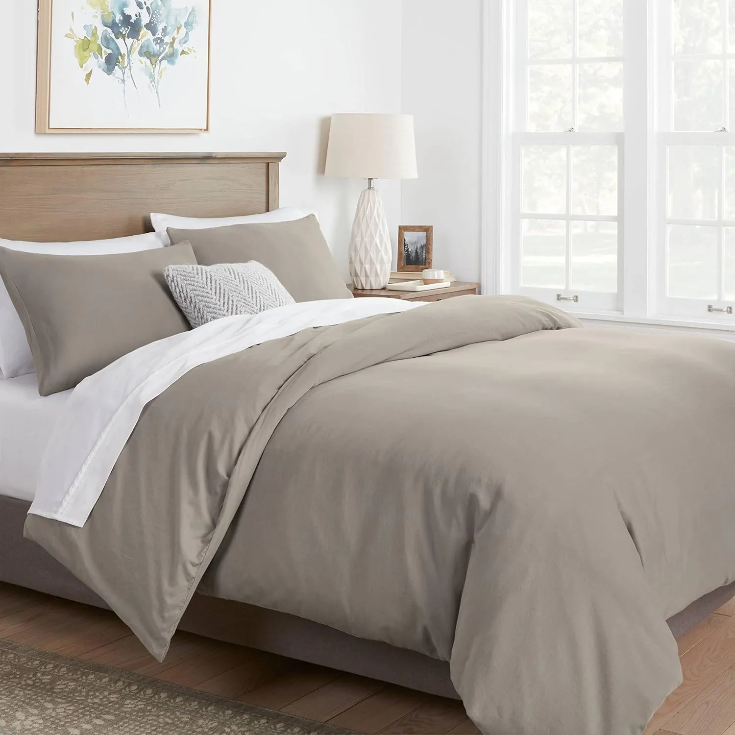 Mayfair Linen King/California King Duvet Cover, 600 Thread Count Sateen 3Pc Egyptian Cotton Duvet Cover Set, 100% Pure Cotton Comforter Cover, 2 Pillow Shams, Zipper Closure, 7 Corner Ties - (Taupe)