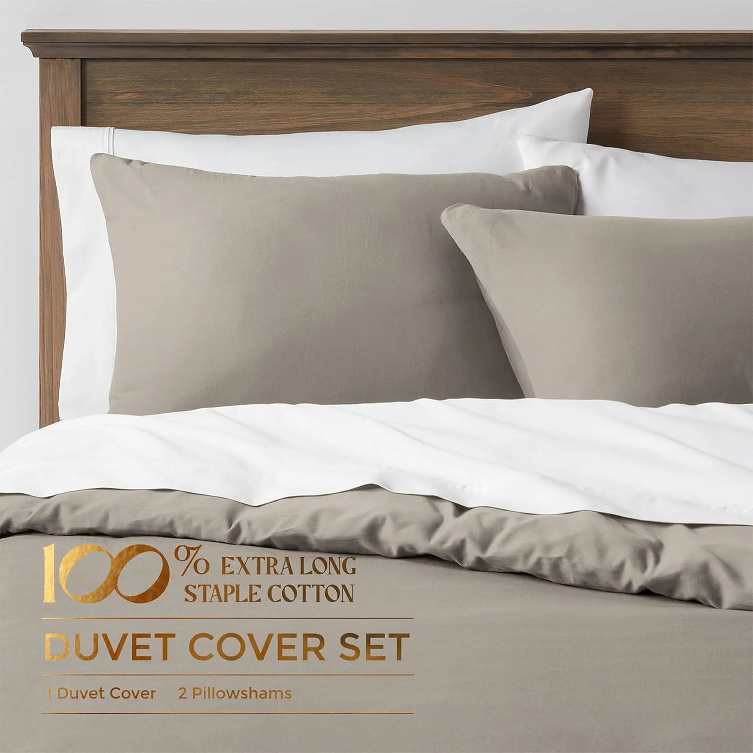 Mayfair Linen King/California King Duvet Cover, 600 Thread Count Sateen 3Pc Egyptian Cotton Duvet Cover Set, 100% Pure Cotton Comforter Cover, 2 Pillow Shams, Zipper Closure, 7 Corner Ties - (Taupe)