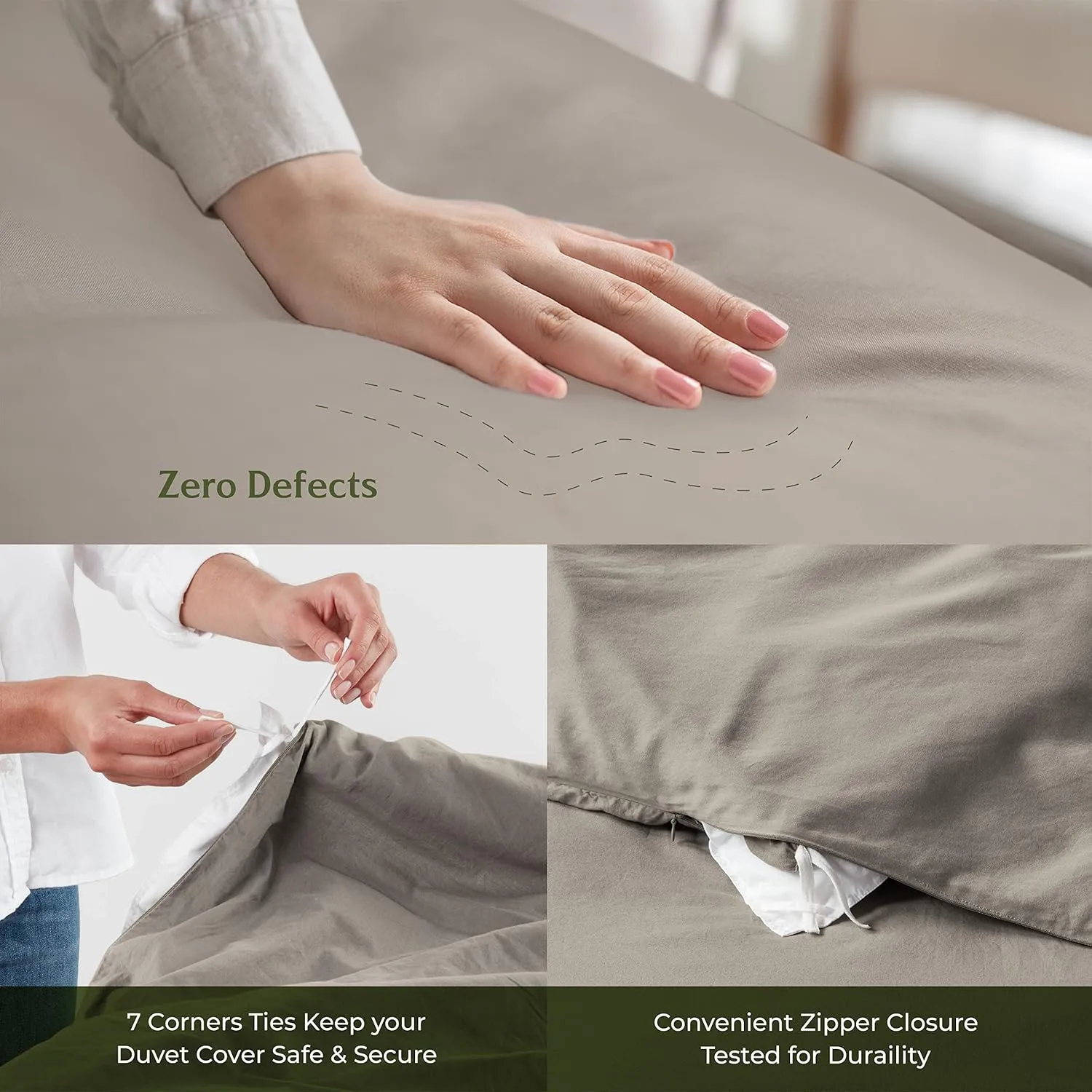 Mayfair Linen King/California King Duvet Cover, 600 Thread Count Sateen 3Pc Egyptian Cotton Duvet Cover Set, 100% Pure Cotton Comforter Cover, 2 Pillow Shams, Zipper Closure, 7 Corner Ties - (Taupe)