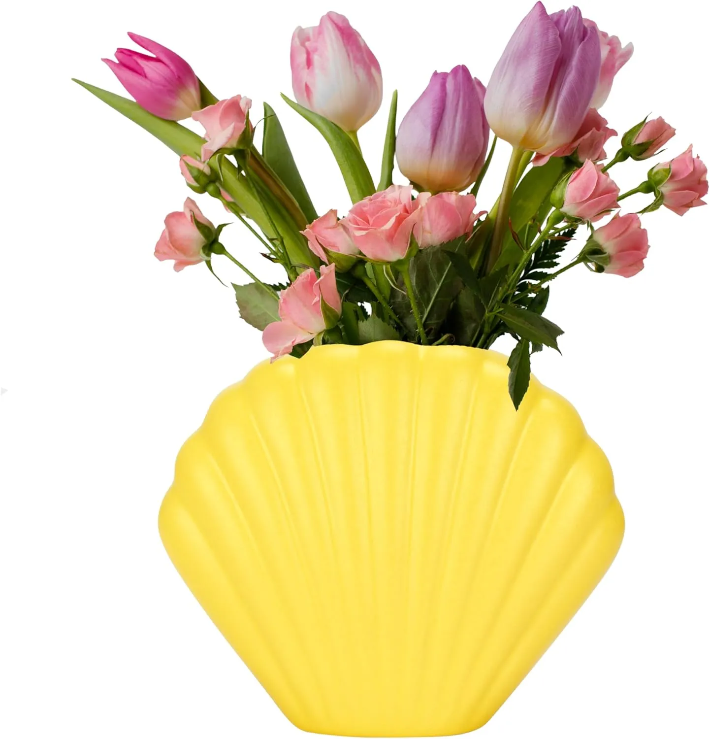 MeantToBe Shell Vases Home Decor - Decorative Vase - Yellow Shell Ceramic Flower Vase - Boho Chic Elegant Vases for Decor - Handmade Craftsmanship - Modern Vase Shell Shape - 6.6" x 5.7" x 2.6"