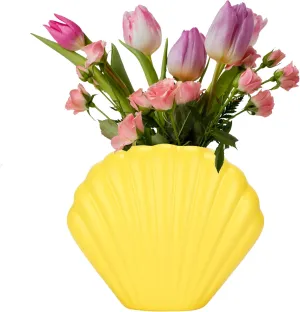 MeantToBe Shell Vases Home Decor - Decorative Vase - Yellow Shell Ceramic Flower Vase - Boho Chic Elegant Vases for Decor - Handmade Craftsmanship - Modern Vase Shell Shape - 6.6" x 5.7" x 2.6"