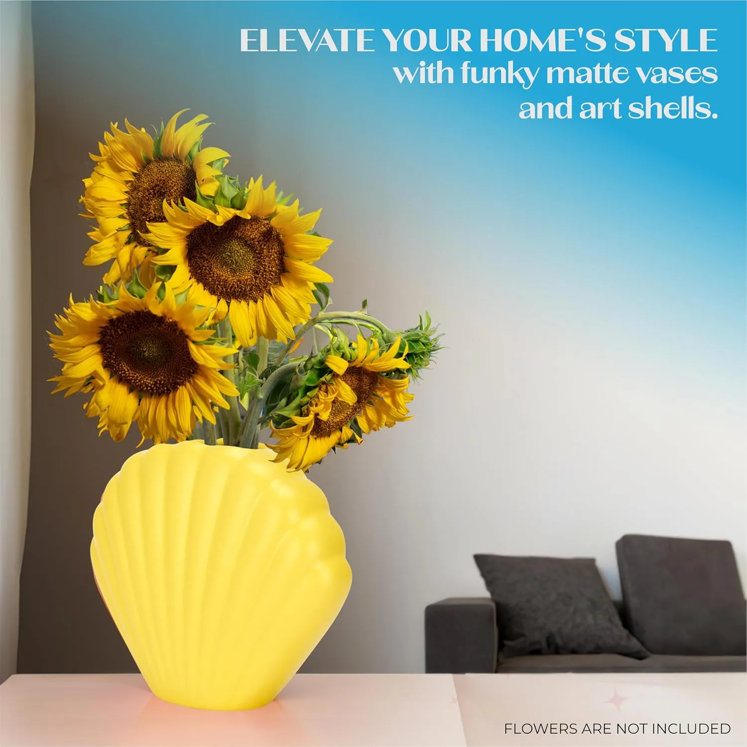 MeantToBe Shell Vases Home Decor - Decorative Vase - Yellow Shell Ceramic Flower Vase - Boho Chic Elegant Vases for Decor - Handmade Craftsmanship - Modern Vase Shell Shape - 6.6" x 5.7" x 2.6"