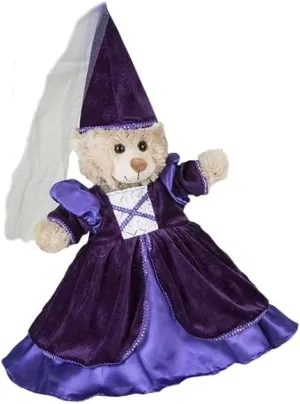 Medieval Princess Costume Outfit with Hat for Teddy Bear Clothes - Fits Most 14"-18" Build-A-Bear Soft Toys, Adorable Royal Purple Princess Dress-Up for Plush Bears