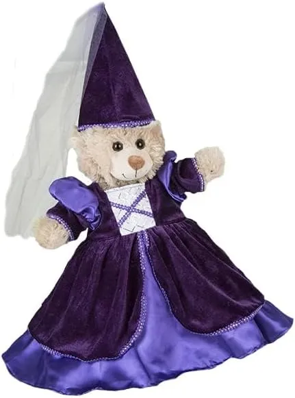 Medieval Princess Costume Outfit with Hat for Teddy Bear Clothes - Fits Most 14"-18" Build-A-Bear Soft Toys, Adorable Royal Purple Princess Dress-Up for Plush Bears