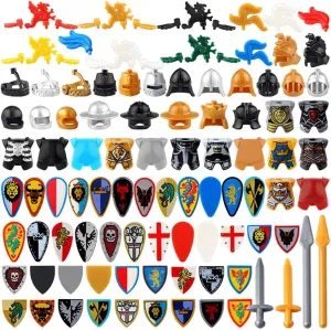 Medieval Weapon Armor Swords Castle Knight Shield Spear, 93Pcs Medieval Knight Shield Building Blocks Set, MOC Bricks Parts Sets for Boys
