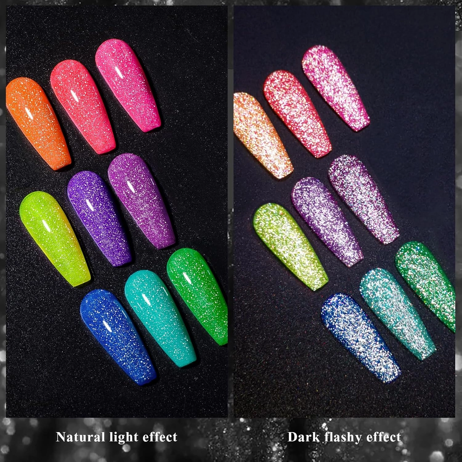 MEET ACROSS 12PCS Reflective Glitter Gel Nail Polish, Holographic Gel Polish Kit, Soak Off UV Nail Gel, Sparkly Glitter Nail Manicure Kit Gift for Beginners DIY (SET-1, 12PCS)