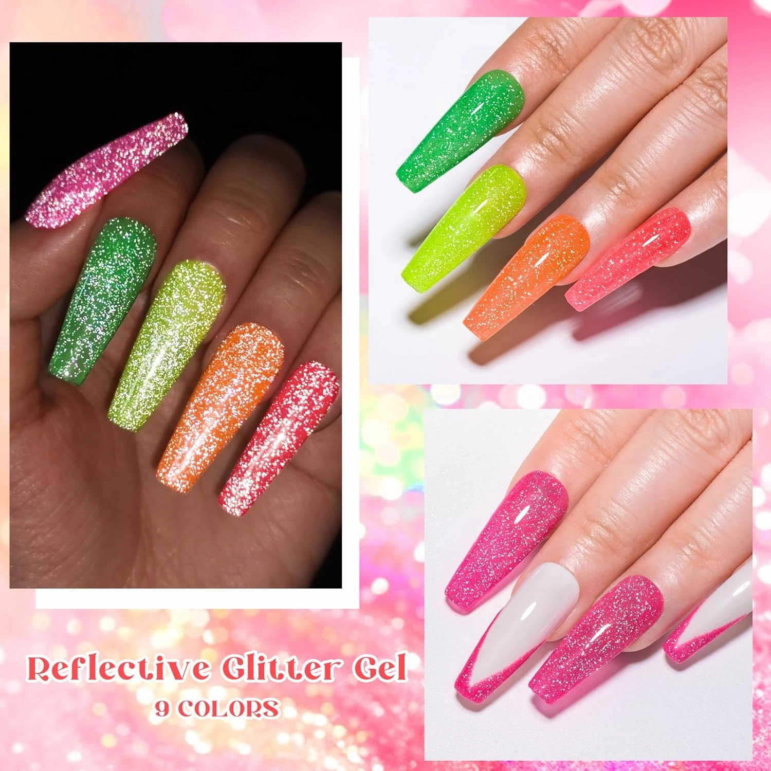 MEET ACROSS 12PCS Reflective Glitter Gel Nail Polish, Holographic Gel Polish Kit, Soak Off UV Nail Gel, Sparkly Glitter Nail Manicure Kit Gift for Beginners DIY (SET-1, 12PCS)