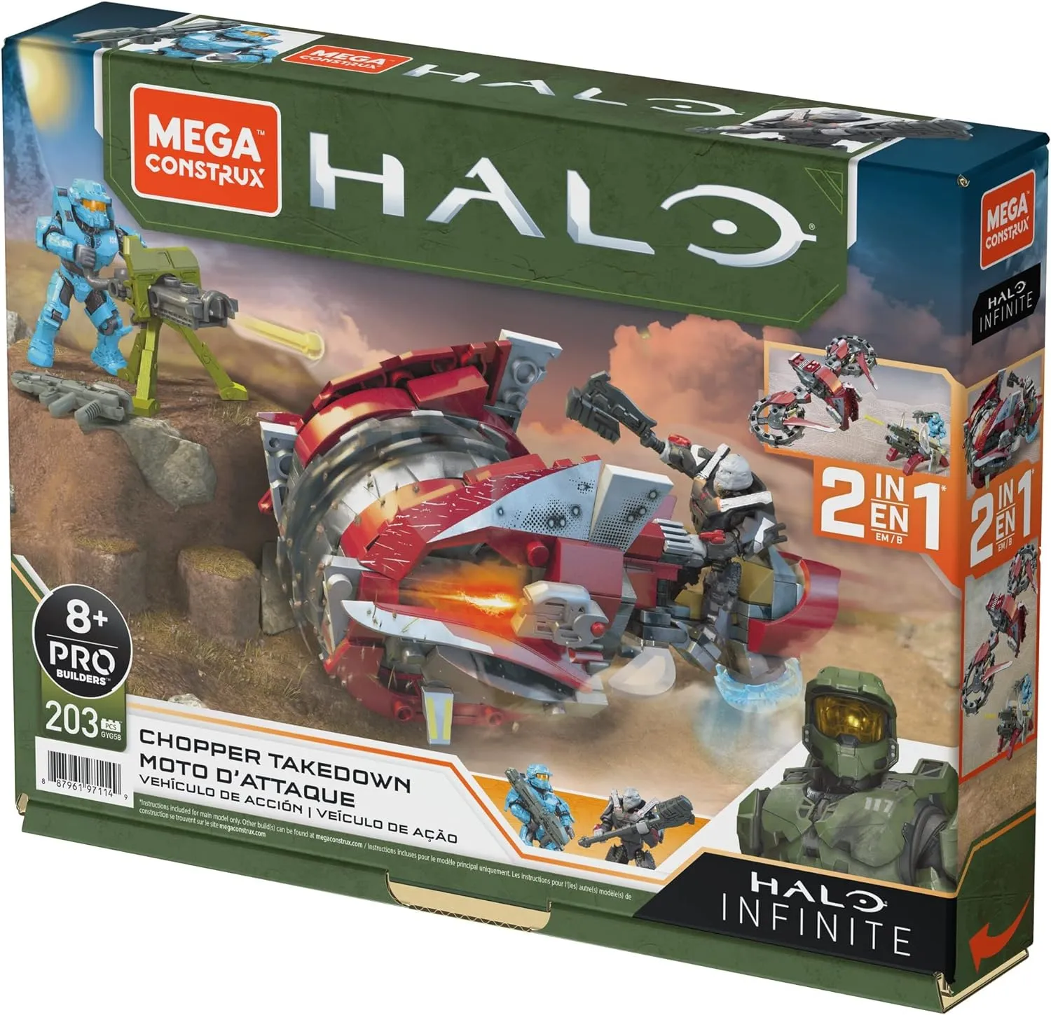MEGA Halo Infinite Toy Vehicle Building Sets, Chopper Takedown Motorcycle With 2 Poseable, Collectable Micro Action Figures and Accessories
