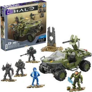 Mega Halo The Series Vehicle Building Toys Set, FLEETCOM Warthog ATV with 462 Pieces, 5 Micro Action Figures, Poseable Articulation, Kids and Fans