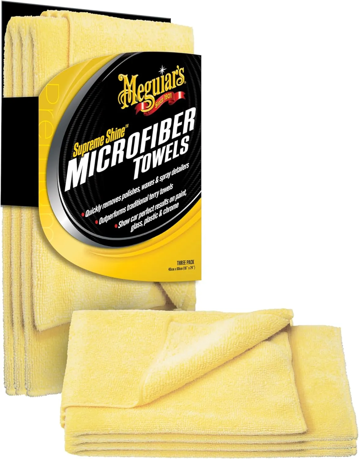 Meguiar's Supreme Shine Microfiber Towels for Cars, Ultra-Plush Car Microfiber Towel Set for Quickly Removing Product Without Leaving Swirls on Paint, Glass, Plastic, or Chrome - 3 Pack