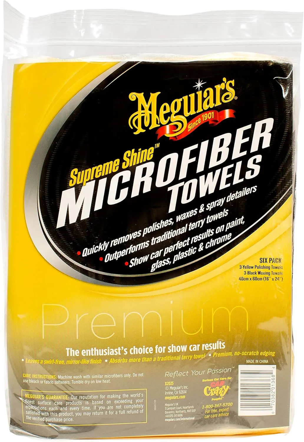 Meguiar's Supreme Shine Microfiber Towels for Cars, Ultra-Plush Car Microfiber Towel Set for Quickly Removing Product Without Leaving Swirls on Paint, Glass, Plastic, or Chrome