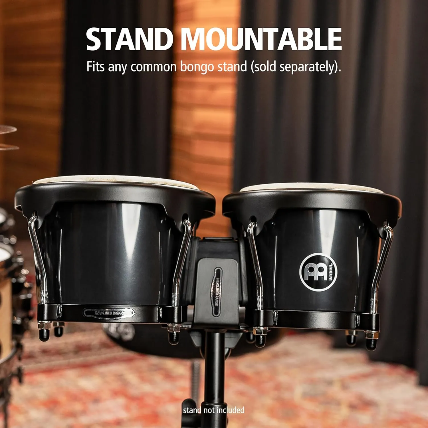 Meinl Percussion Bongos Hand Drum Set 6.5" and 7.5" with Synthetic Shells and Tuning Key — NOT Made in China — Journey Series, 2-Year Warranty (HB50BK)