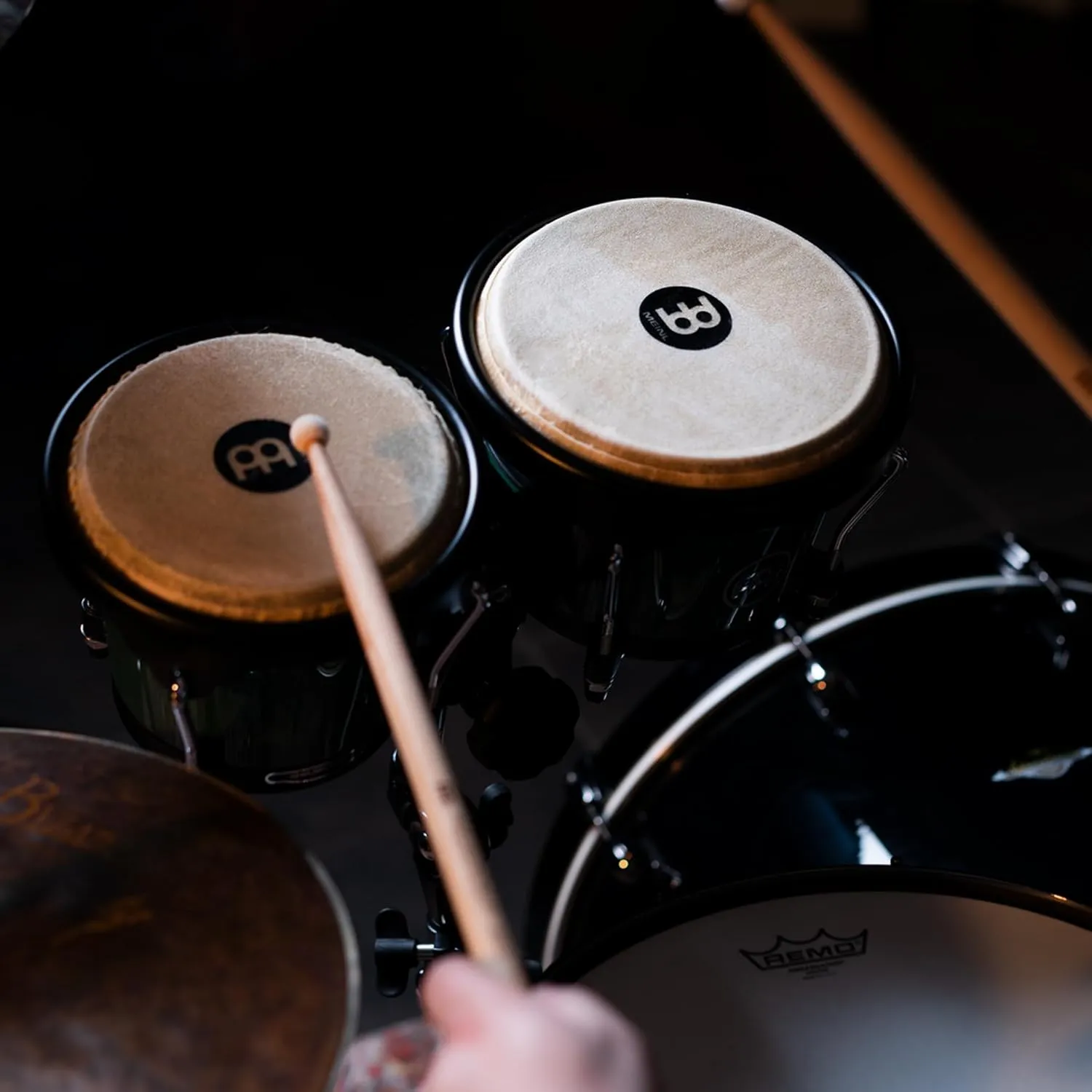 Meinl Percussion Bongos Hand Drum Set 6.5" and 7.5" with Synthetic Shells and Tuning Key — NOT Made in China — Journey Series, 2-Year Warranty (HB50BK)