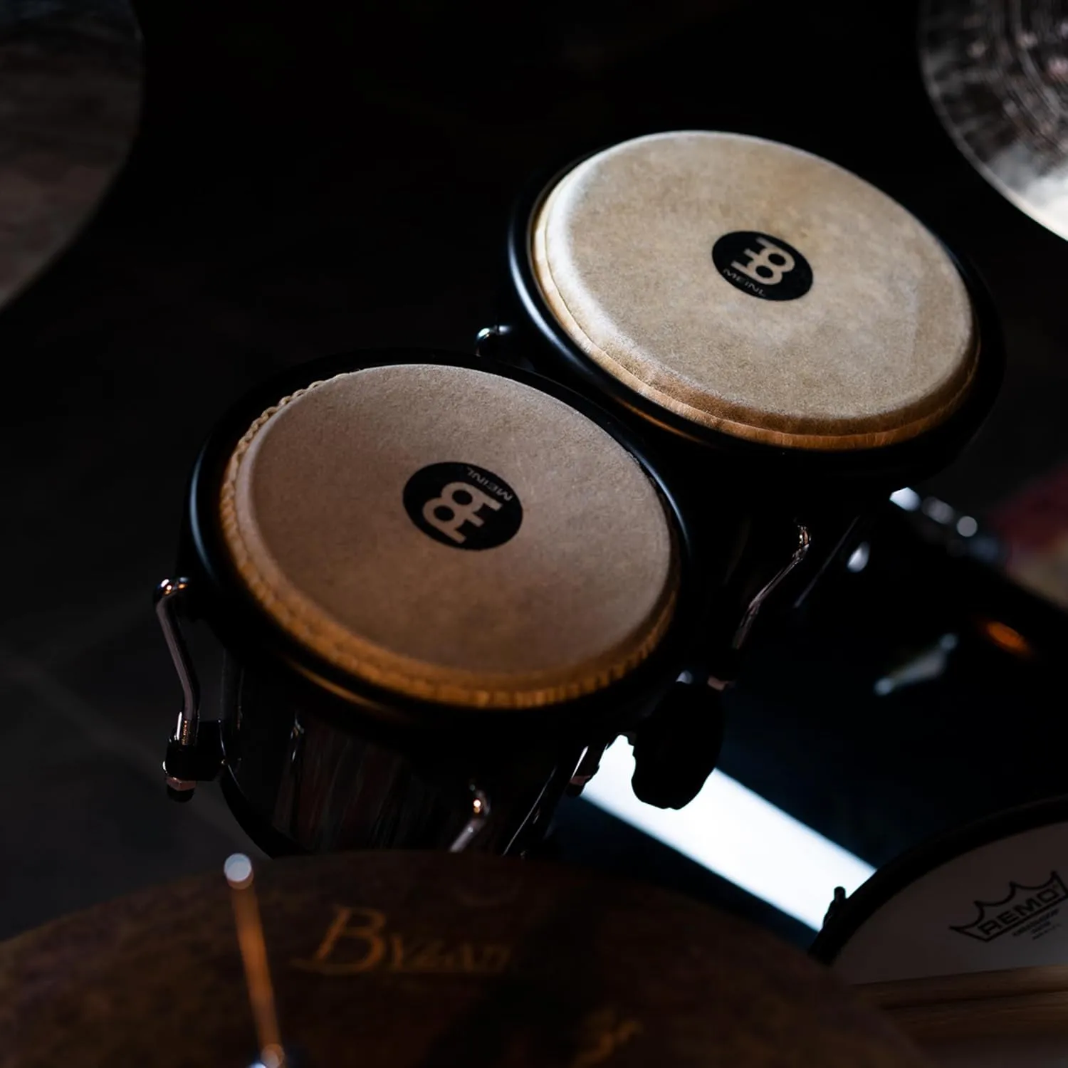 Meinl Percussion Bongos Hand Drum Set 6.5" and 7.5" with Synthetic Shells and Tuning Key — NOT Made in China — Journey Series, 2-Year Warranty (HB50BK)